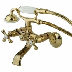 Deals 🛒 Kingston Brass Kingston Adjustable Center Tub Wall Mount Clawfoot Tub Faucet, Polished Brass 👏