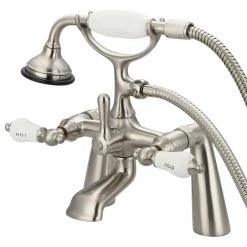 Flash Sale 💯 Water Creation Vintage Classic Deck Mount Tub Faucet With Handshower, Brushed Nickel Finish Wit 👏