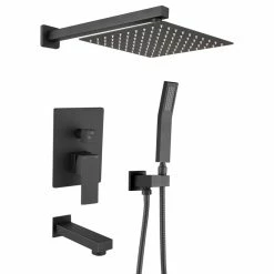 Deals ⭐ Maxwell Bathroom & Kitchen Inc 12" Wall Mounted Rainfall Shower System With Tub Spout, Matte Black 🎉