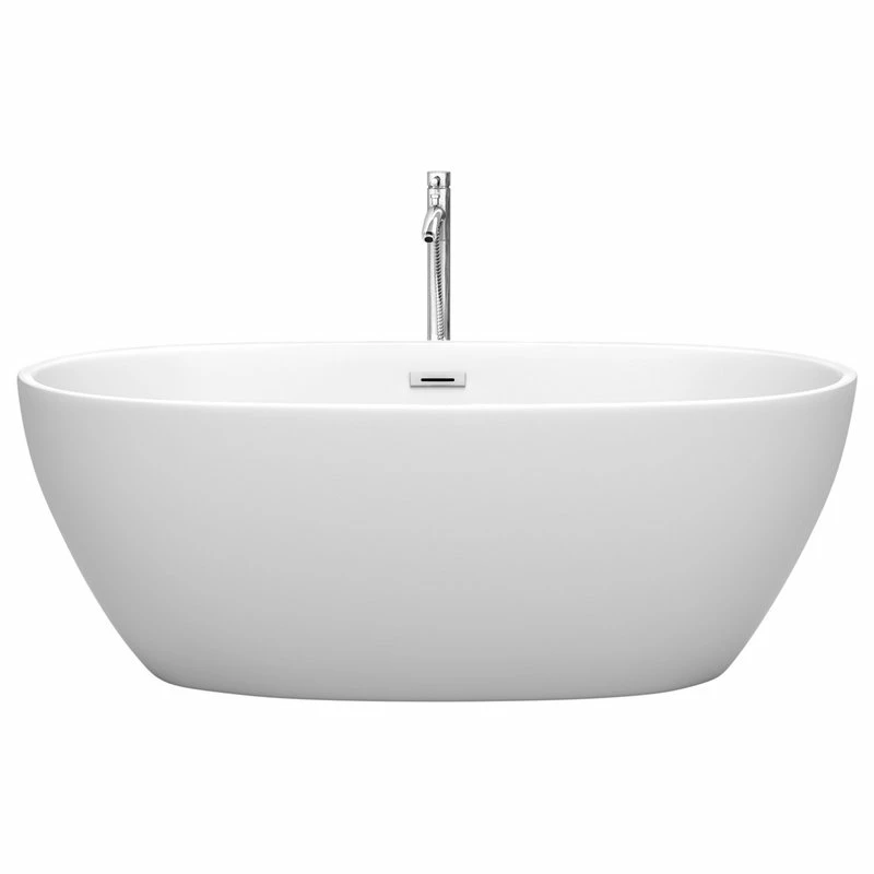 Best Sale ๐ Wyndham Collection Juno 63" Freestanding Matte White Bathtub, Polished Chrome Tub Filler And Trim ๐งจ - Image 2