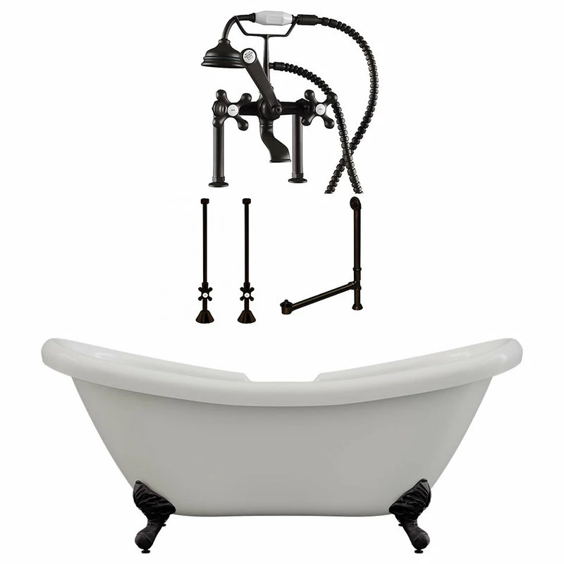 Hot Sale โค๏ธ The Tub Connection 68" Double Slipper Clawfoot Tub, Deck Mount Plumbing Package, Oil Rubbed Bronze ๐ฏ