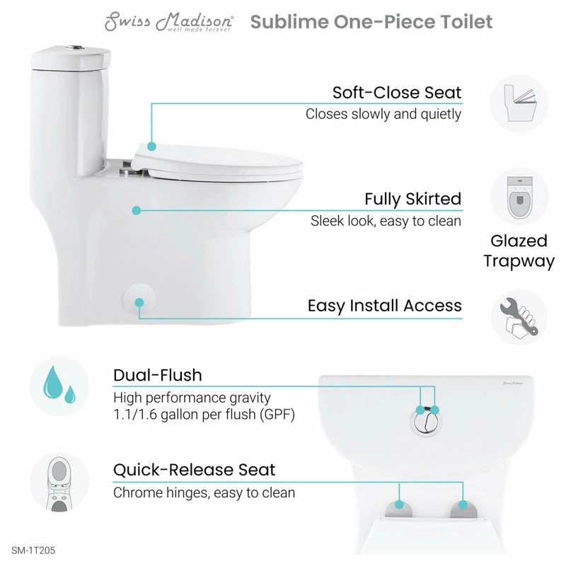 Cheap ๐ Swiss Madison Sublime One Piece Elongated Toilet, Glossy White, Dual Flush ๐ - Image 7