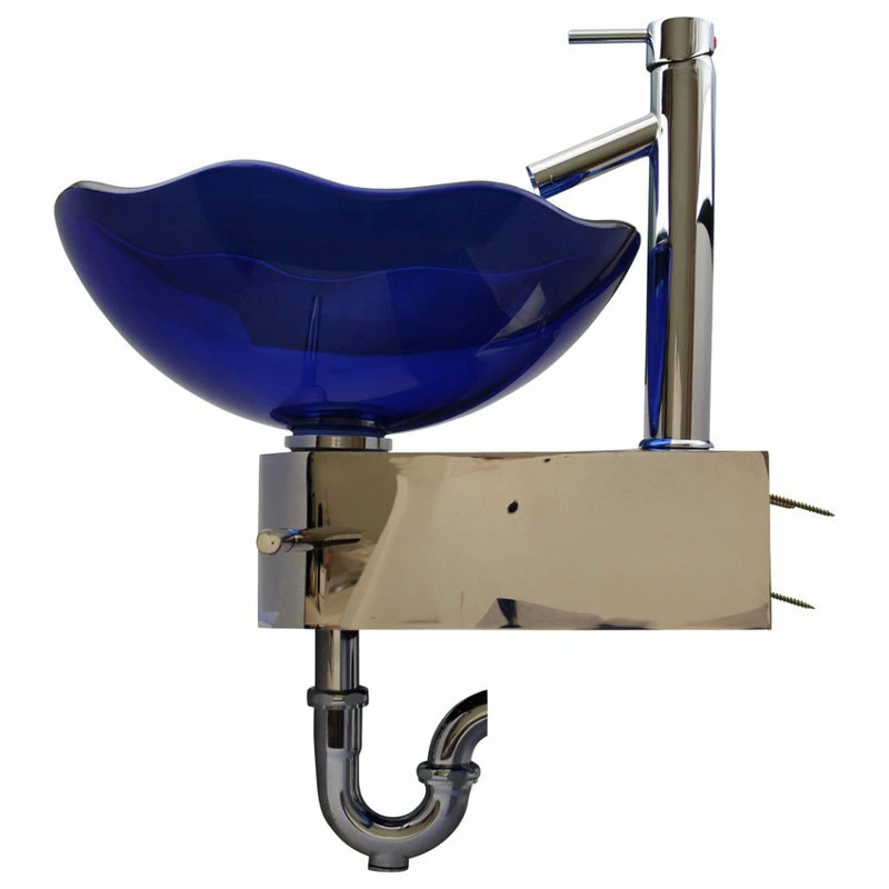 Cheap โญ Renovators Supply Manufacturing Blue Glass Wall Mount Sink Lotus Design With Chrome Faucet, Drain And Towel Bar ๐ - Image 6