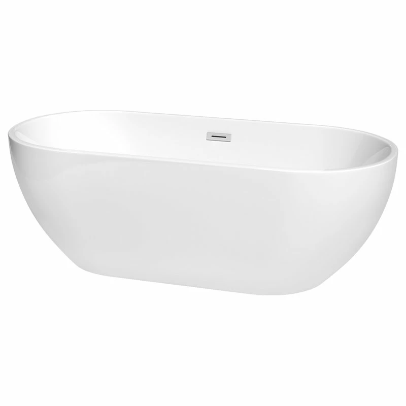 Discount ๐งจ Wyndham Collection Brooklyn 67" Freestanding White Bathtub, Polished Chrome Drain And Overflow Trim ๐ฅ