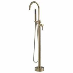 Hot Sale 👍 Homary Freestanding Single Handle Tub Filler Faucet With Hand Shower, Brushed Gold 🔥
