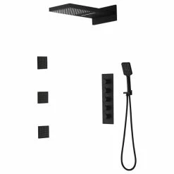 Hot Sale โค๏ธ HOMARY Wall Mounted Waterfall Rain Shower System With 3 Body Sprays In Matte Black, Sta ๐