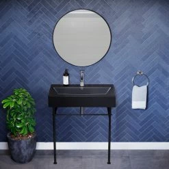 Cheap ❤️ Swiss Madison Claire 30" Ceramic Console Sink Matte Black Basin Black Legs 🎉