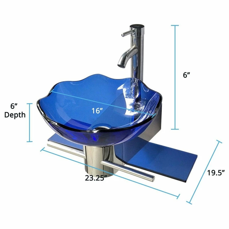 Cheap โญ Renovators Supply Manufacturing Blue Glass Wall Mount Sink Lotus Design With Chrome Faucet, Drain And Towel Bar ๐ - Image 5
