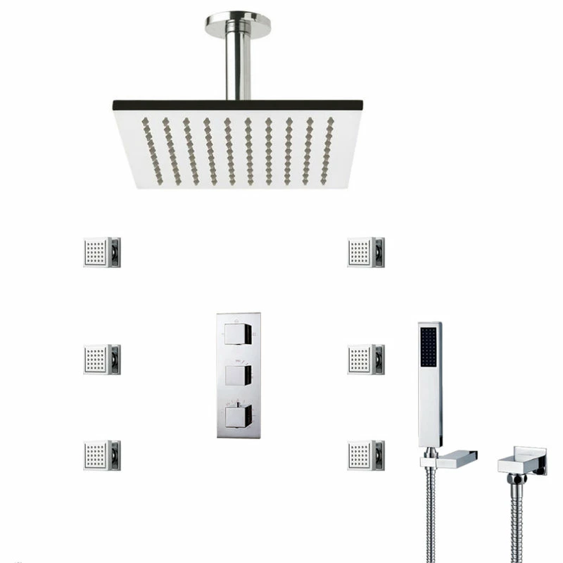 Discount ๐งจ BathSelect Perugia 16" Ceiling Mount LED Shower Head With Body Massage Jets ๐