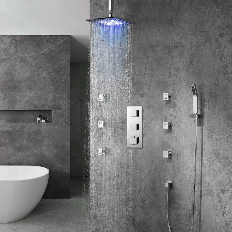 Discount ๐งจ BathSelect Perugia 16" Ceiling Mount LED Shower Head With Body Massage Jets ๐ - Image 4