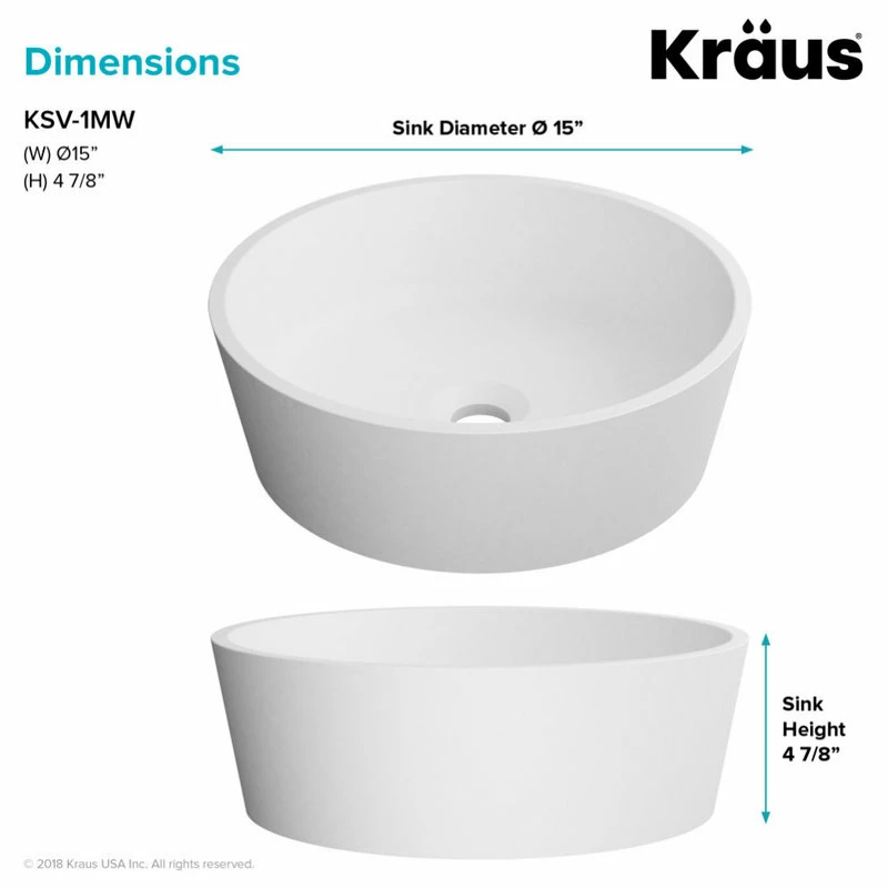 Coupon 🎁 Kraus USA, Inc. Natura Round Vessel Bathroom Sink, Stone Resin Solid Surface 😀 - Image 9