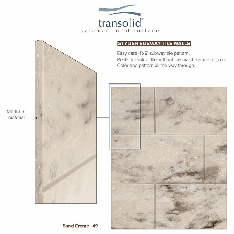 Hot Sale 🎁 Transolid SWK603696-49 Saramar 60"x36"x96" Shower Wall Kit, Sand Creme 🤩 - Image 4