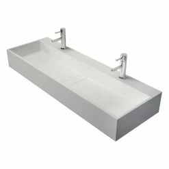 Top 10 👍 Homary 47" Wall-Mount Double Sink Stone Resin Bathroom Sink With Two Faucet Hole, Matte 😉