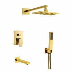 Coupon 🥰 BathSelect Florence Gold Plated Wall Mount LED Rainfall Shower Set, 12" 🎁