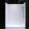 Best Sale 🥰 DreamLine 30 D X 60 W X 76.75 H Right Drain Acrylic Shower Base, QWALL-5 Backwall, White 😍