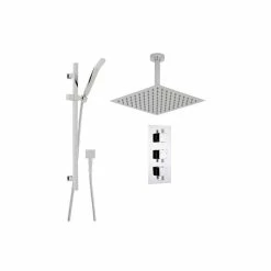 Cheap ⭐ Bathselect Benete Square Chrome Rain Shower System Set 2 Outlets Ceiling Head And Handset 😀