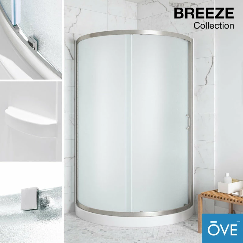 Outlet 🔥 OVE Decors Breeze 36 Shower Kit, Frosted Glass Walls And Base, Satin Nickel 👍 - Image 2