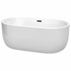 Brand new ⭐ Wyndham Collection Juliette 60" Freestanding White Bathtub, Matte Black Drain And Overflow Trim 😍