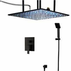 Brand new 🤩 BathSelect Juno Matte Black Multi Color LED Rain Shower System, 20"x20" 🔔