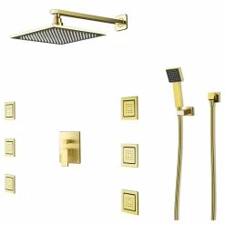 Cheap 👍 BathSelect Wall Mount Gold Finish Shower Head With Body Massage Jets, 16" 😍