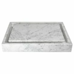 Deals 🧨 Eden Bath - Vessel Sinks Black Basalt Rectangle Infinity Pool Vessel Sink, Carerra White Marble ⭐