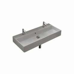 Discount 😉 Scarabeo Ceramiche Rectangular White Ceramic Wall Mounted Or Vessel Sink, Two Hole ⭐