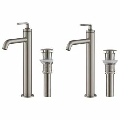 Deals 🔔 Kraus USA, Inc. Kraus Ramus Single Handle Vessel Faucet, Pop Up Drain, Spot Free Steel, Set Of 2 ⌛
