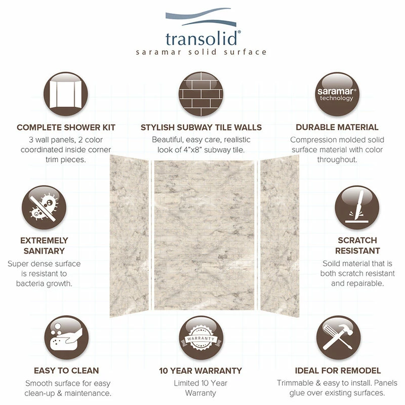 Hot Sale 🎁 Transolid SWK603696-49 Saramar 60"x36"x96" Shower Wall Kit, Sand Creme 🤩 - Image 2