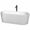 Flash Sale 😉 Wyndham Collection Ursula 67" Freestanding White Bathtub, Polished Chrome Trim & Black Tub Filler 🔔