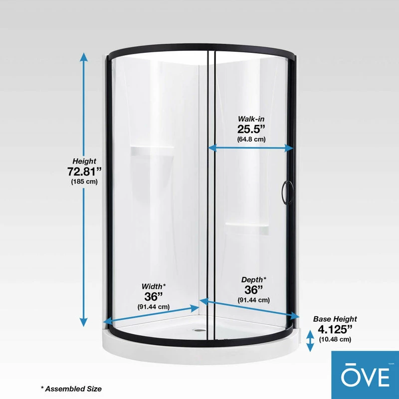 Discount ๐งจ OVE Decors Breeze 36 Shower Kit, Clear Glass Walls And Base, Black ๐ - Image 3