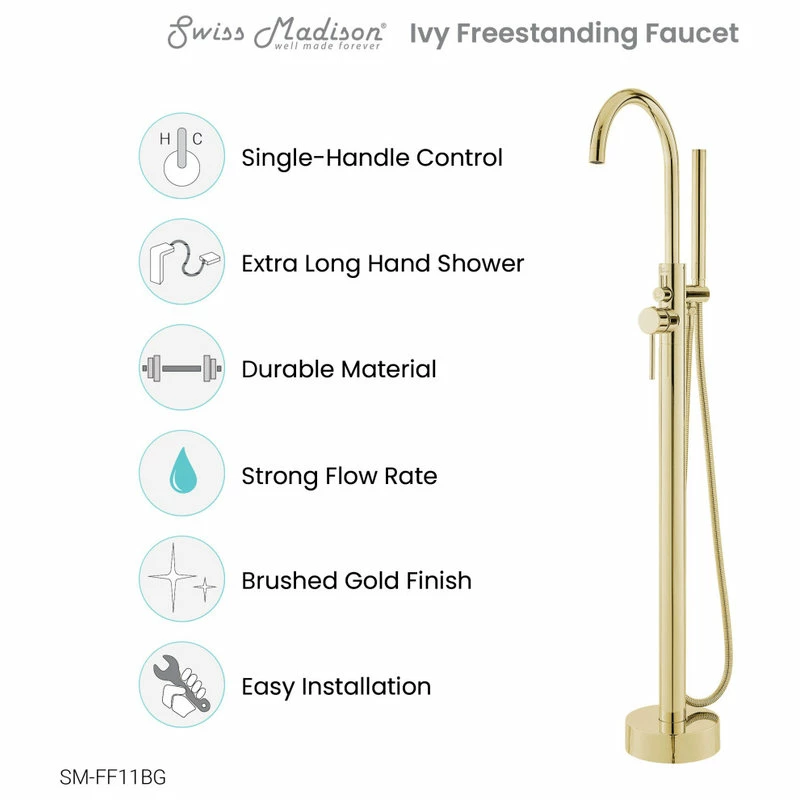 Buy ✔️ Swiss Madison Ivy Freestanding Bathtub Faucet, Brushed Gold 🔔 - Image 7