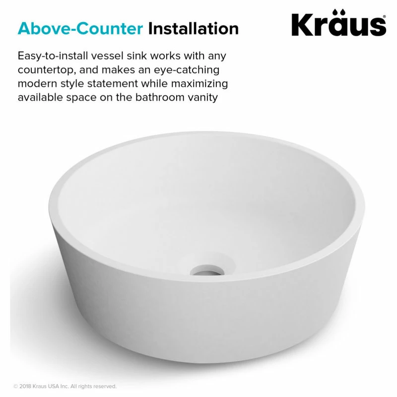 Coupon 🎁 Kraus USA, Inc. Natura Round Vessel Bathroom Sink, Stone Resin Solid Surface 😀 - Image 13