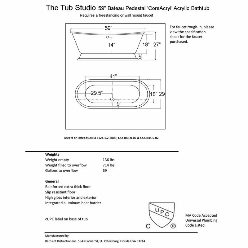 Best Pirce ๐ The Tub Studio Isabetta White French Bateau Pedestal Bathtub, 59" Length ๐ฅ - Image 5