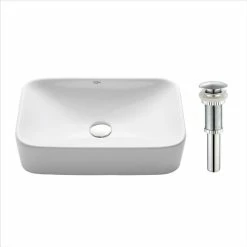 Best Pirce ⌛ Kraus USA, Inc. Elavo Ceramic Rectangle Vessel White Sink, PU Drain Chrome 🛒