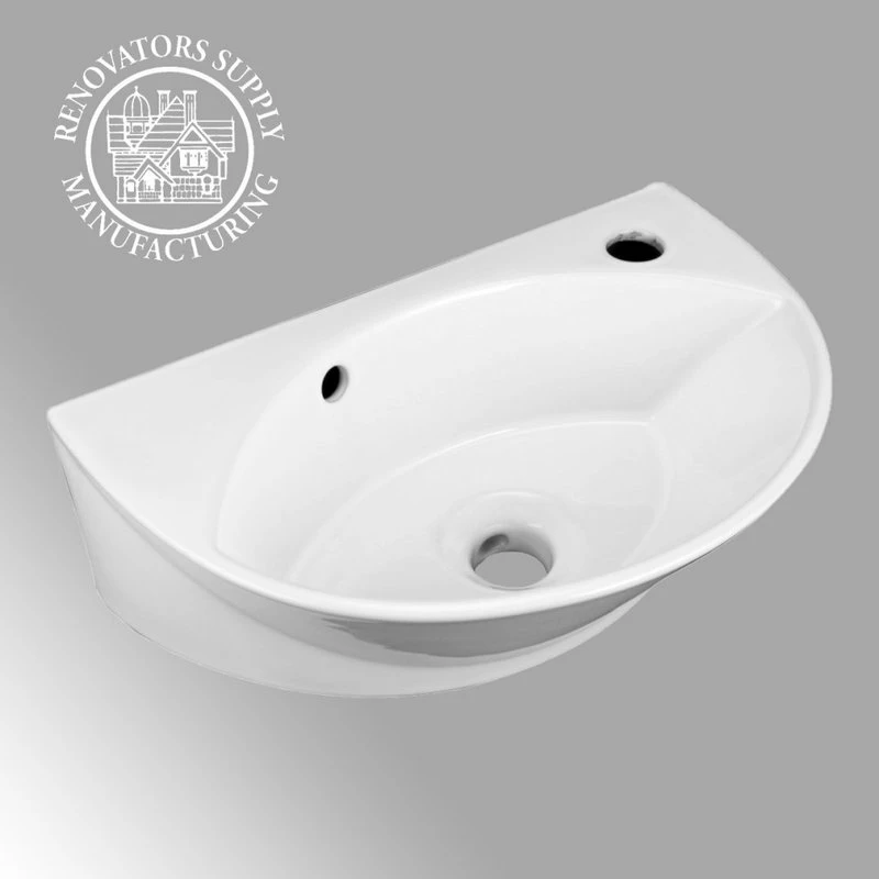Cheapest ๐ Renovators Supply Manufacturing White Ceramic Bathroom Wall Mount Sink 17" Oval Basin With Faucet Hole Overflow ๐ - Image 2