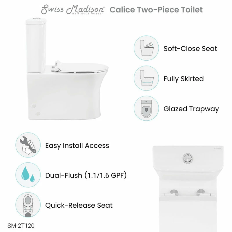 Best reviews of ๐ Swiss Madison Calice Two Piece Rear Outlet Elongated Toilet Dual Flush .8/1.28 Gpf ๐งจ - Image 6