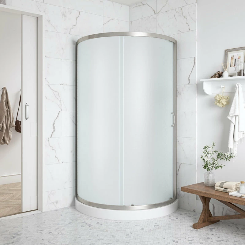Outlet 😍 OVE Decors Breeze 32 Shower Kit, Frosted Glass Panels And Base, Satin Nickel 🔔 - Image 4