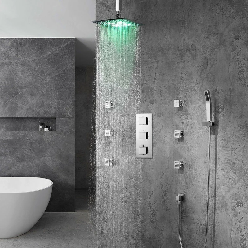 Discount ๐งจ BathSelect Perugia 16" Ceiling Mount LED Shower Head With Body Massage Jets ๐ - Image 3