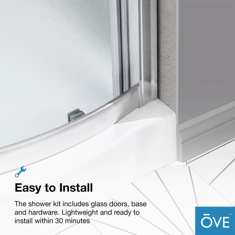 Outlet 😍 OVE Decors Breeze 32 Shower Kit, Frosted Glass Panels And Base, Satin Nickel 🔔 - Image 10