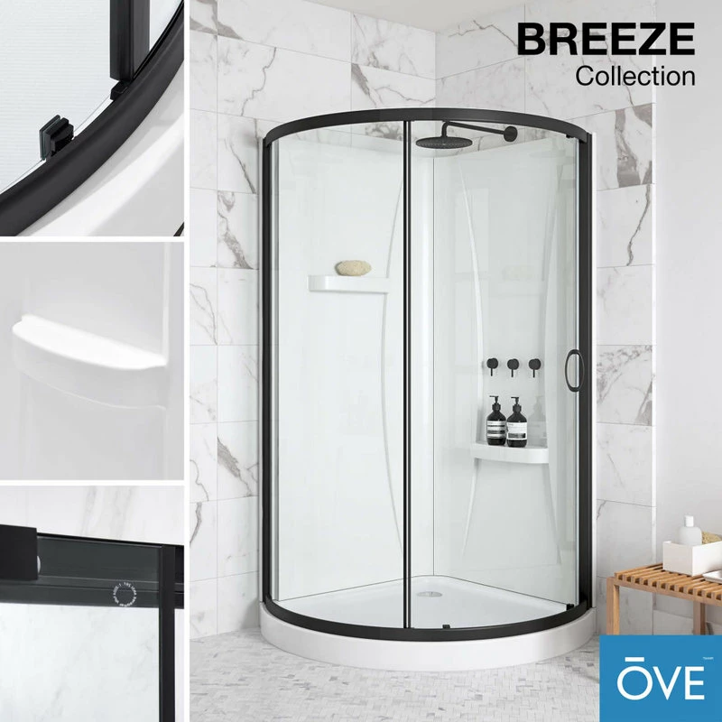 Discount ๐งจ OVE Decors Breeze 36 Shower Kit, Clear Glass Walls And Base, Black ๐ - Image 2