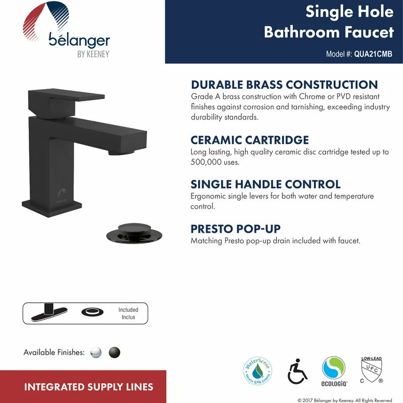 Cheapest ๐ Keeney Holdings LLC Belanger QUA21 Single Handle Bathroom Faucet With Drain, Matte Black ๐ฅ - Image 8