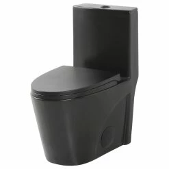 Discount 🔔 Fine Fixtures Dual-Flush Elongated One-Piece Toilet With High Efficiency Flush, Matte Black ✨