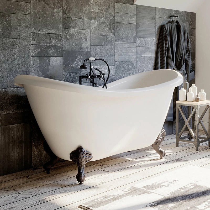 Hot Sale โค๏ธ The Tub Connection 68" Double Slipper Clawfoot Tub, Deck Mount Plumbing Package, Oil Rubbed Bronze ๐ฏ - Image 2
