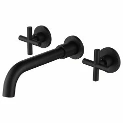 Hot Sale 🎁 Maxwell Bathroom & Kitchen Inc Two Handle Wall Mount Bathroom Sink Faucet With Rough-in Valve, Matte Black 😀