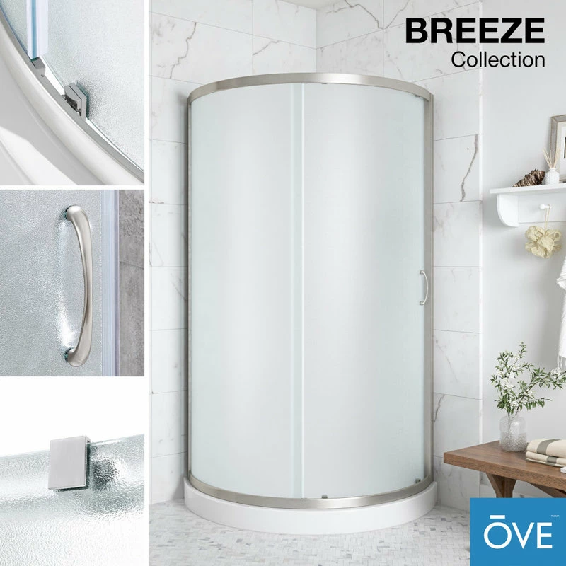 Outlet 😍 OVE Decors Breeze 32 Shower Kit, Frosted Glass Panels And Base, Satin Nickel 🔔 - Image 2