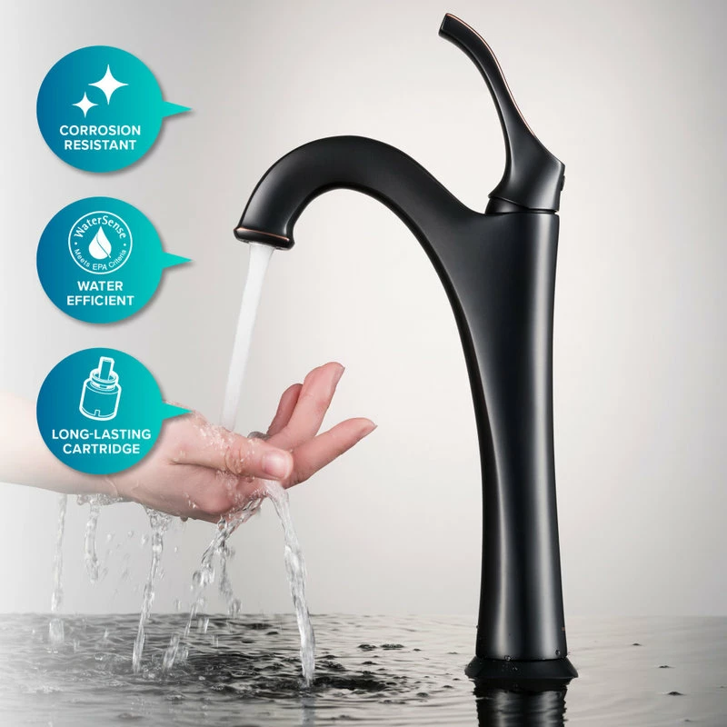 Brand new ๐ Kraus USA, Inc. Elavo Round Ceramic Vessel Sink, Bathroom Arlo Faucet, Drain, Oil Rub Bronze โญ - Image 5