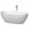 Best Sale 🛒 Wyndham Collection Juno 63" Freestanding Matte White Bathtub, Polished Chrome Tub Filler And Trim 🧨