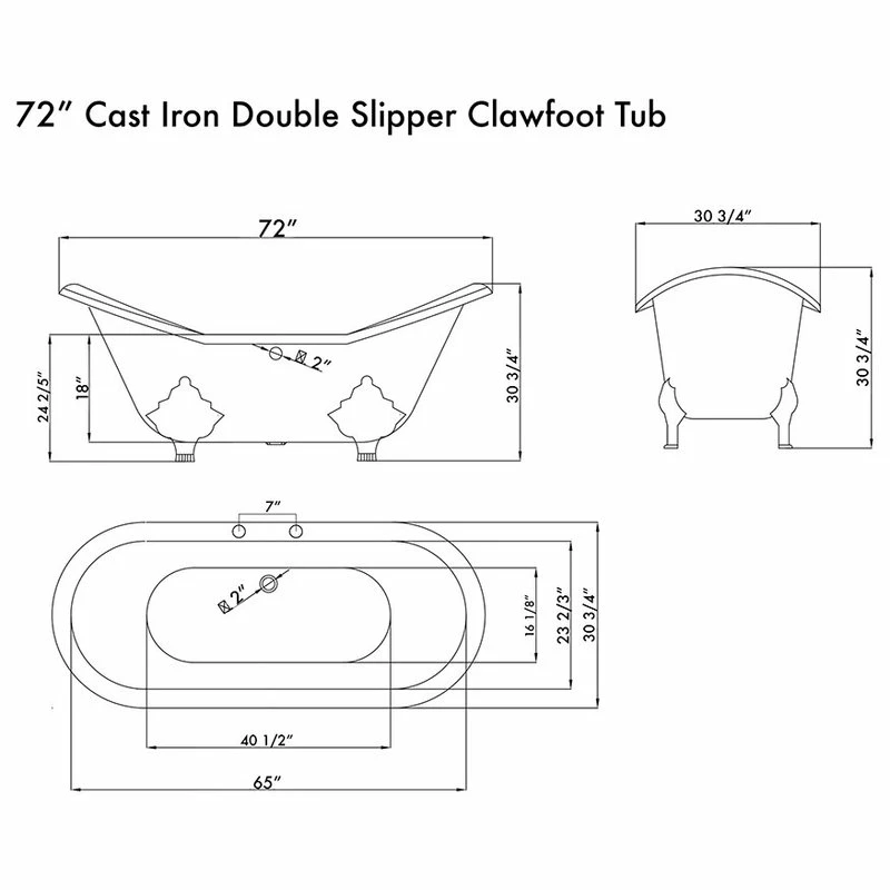 Best reviews of 🔔 The Tub Connection 71" Double Ended Slipper Tub, 7" Faucet Holes "Buchanan", Oil Rubbed Bronze Feet ✔️ - Image 3