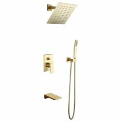 Best deal ⭐ Homary Wall Mount 10" Rainshower Hand Shower And Tub Spout Shower System, Brushed Gold ✔️
