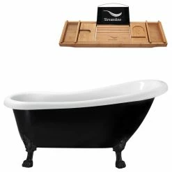 Budget 👍 Streamline 61" Black Clawfoot Tub And Tray, Black Feet, Chrome Internal Drain 👍